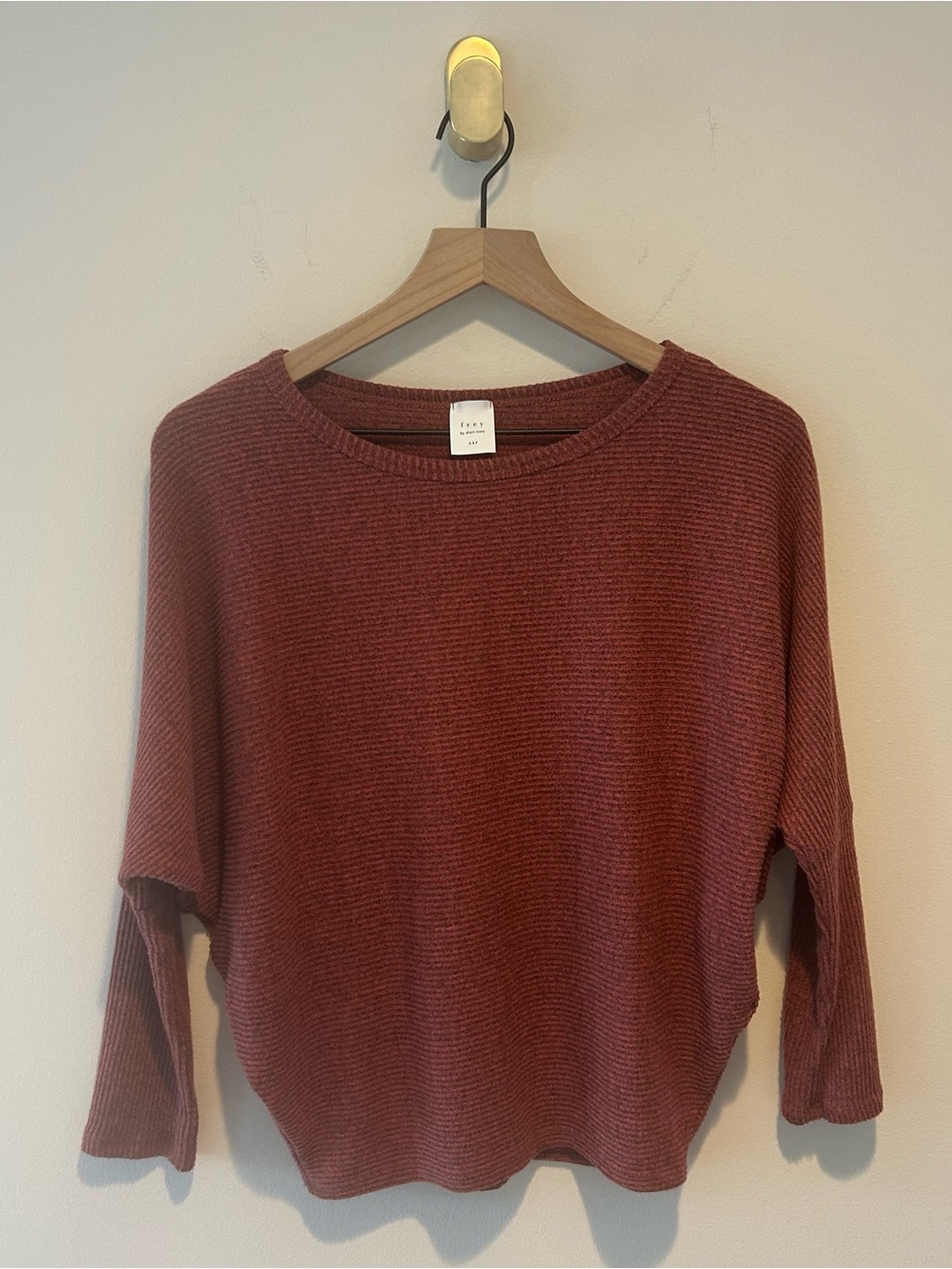 Frey by Short Story Women’s Petite Sweater Mahogany Ribbed Crewneck